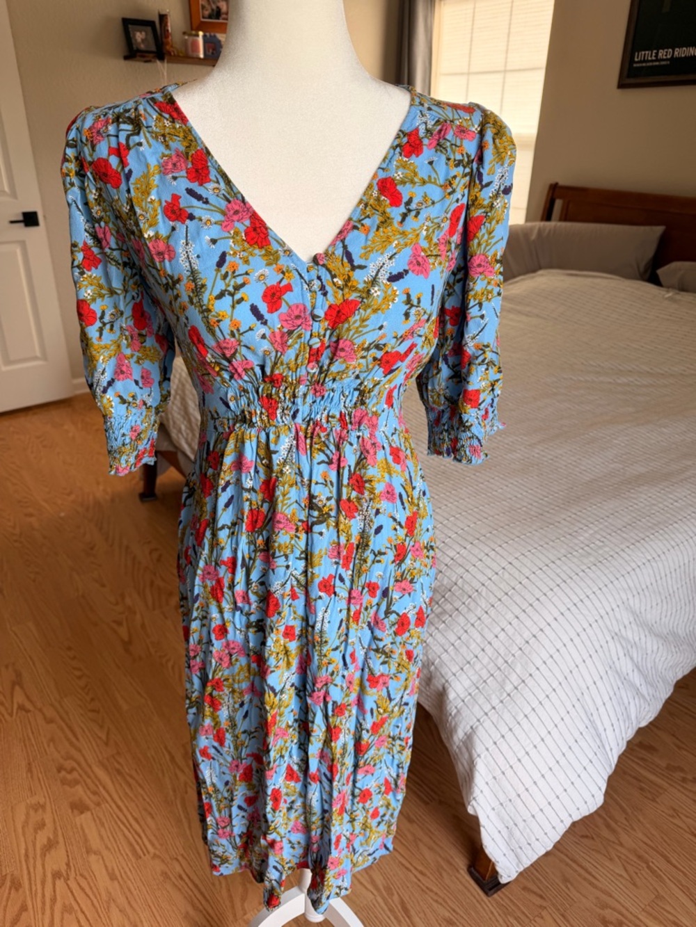 Banana Republic Sky Blue Floral V-Neck Midi Dress